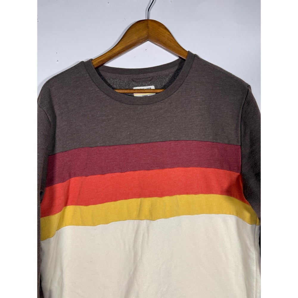 Marine Layer Re-Spun Mens Large Sweatshirt Retro Colorblock Stripe Brown Cream